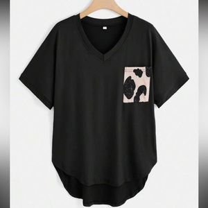 Shein black tee with cow print pocket